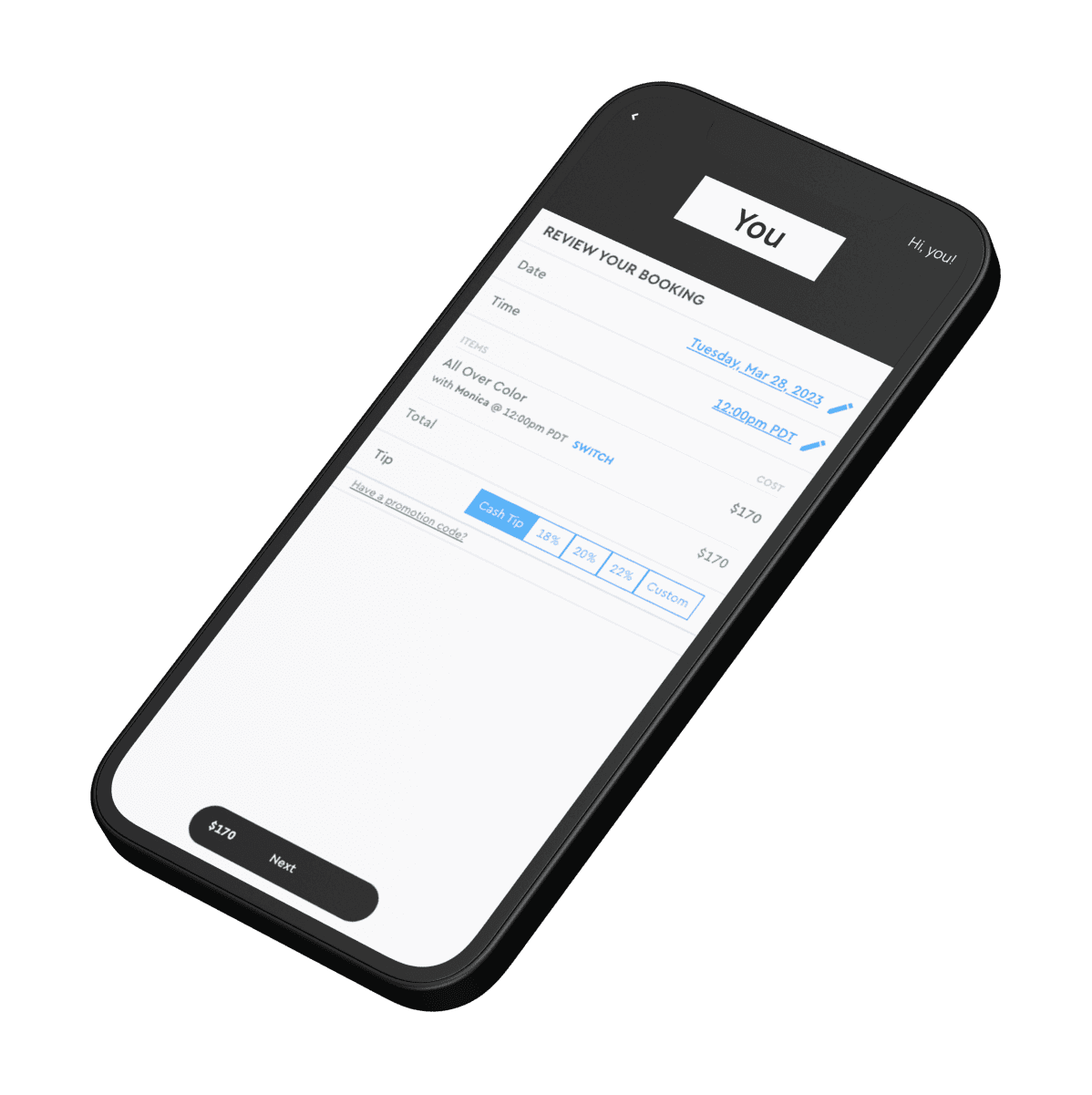 Reviewing a booking in Boulevard on a phone