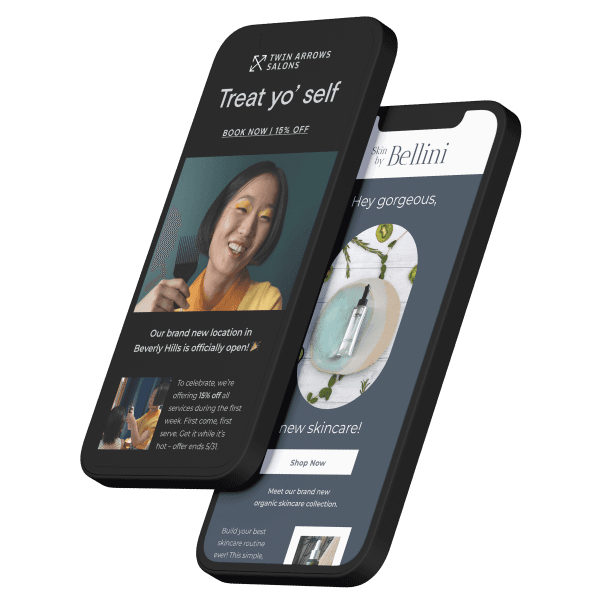 Branded email campaigns from Boulevard on two phones