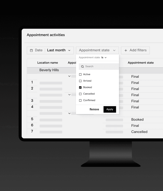 A stylist reviewing a detailed Boulevard inventory report on a desktop monitor.