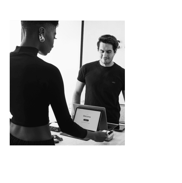 A client checking in on the Boulevard Duo iPad app