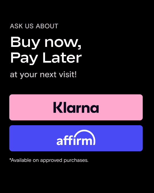 Treat yourself now, pay over time graphic with Klarna and Affirm