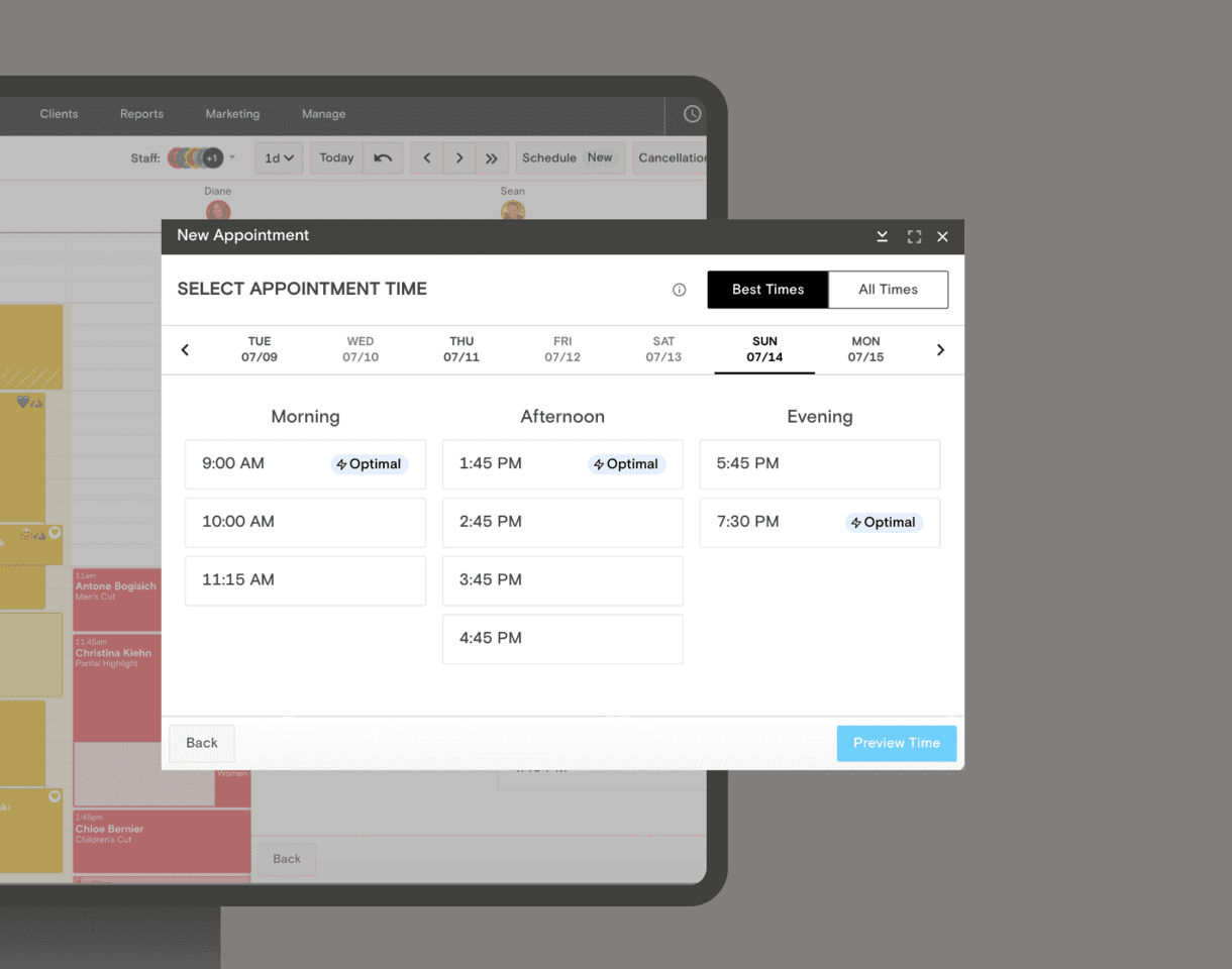 Precision Scheduling suggesting optimal appointment times in Boulevard