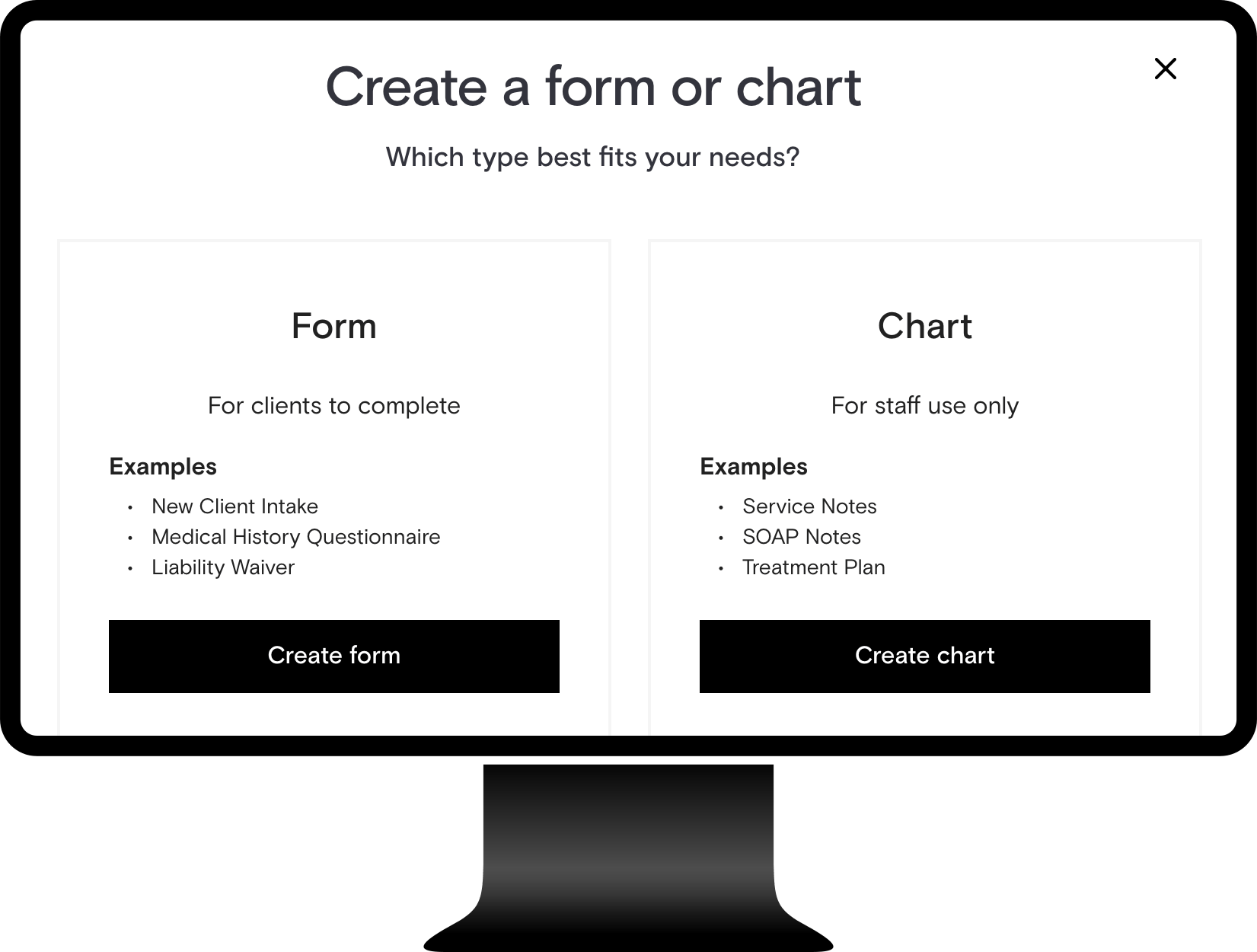 The Boulevard form and chart builder, letting staff create client intake forms or internal charts