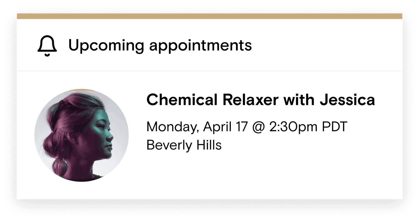 An upcoming appointment notification in Boulevard