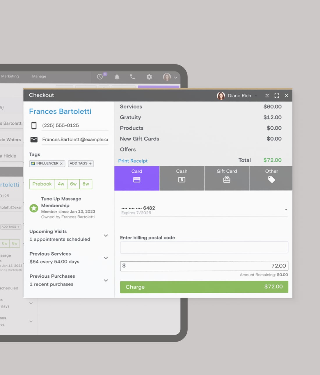 Boulevard checkout charging a card on an iPad