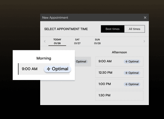 Precision Scheduling suggesting appointment times in Boulevard