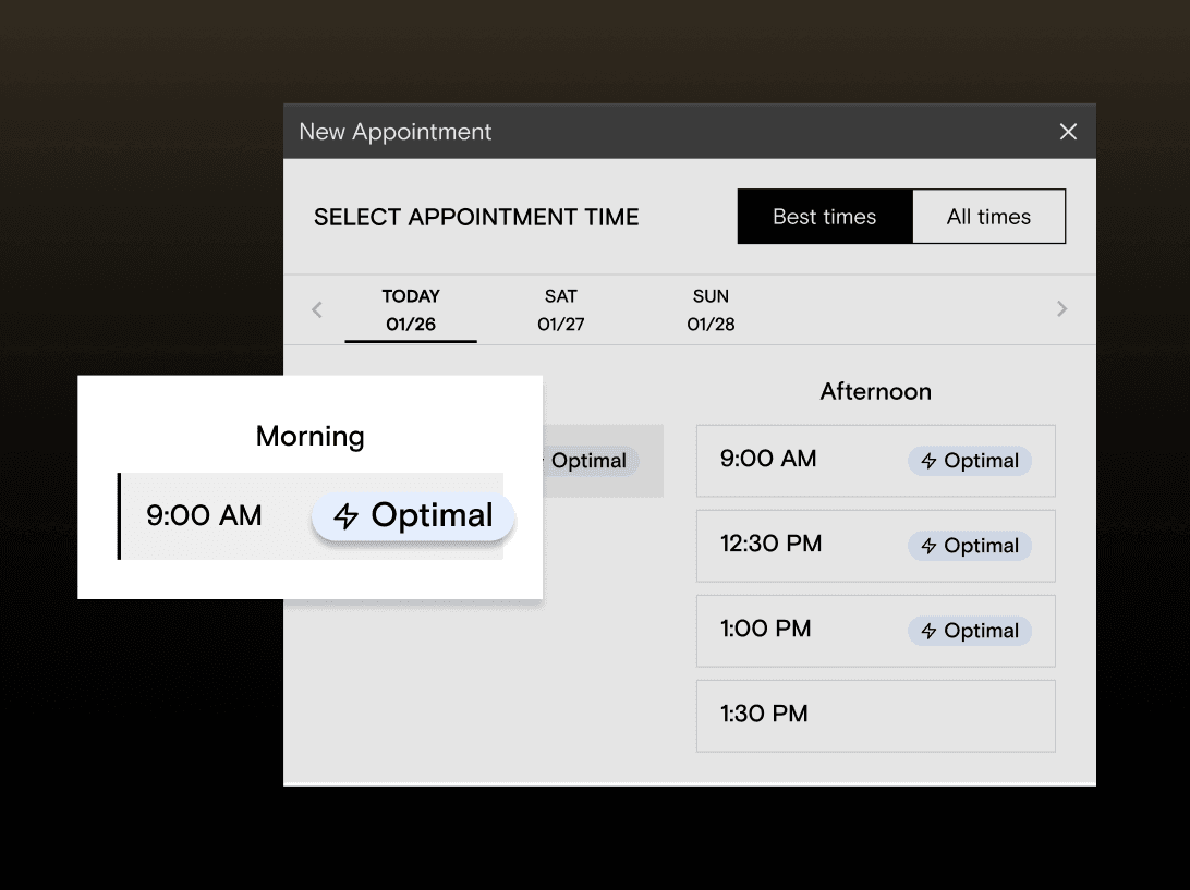 Precision Scheduling suggesting appointment times in Boulevard