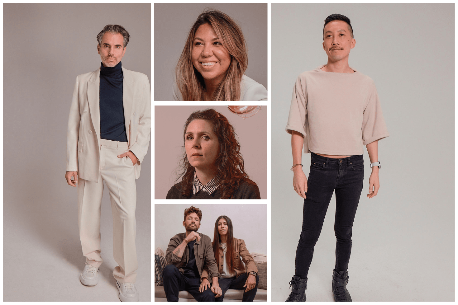 collage of pictures of Boulevard partners. Denis De Souza of Mare Salon is on the left, Adriana Tesler of Tesler Salon top center, Janine Jarmin of Hairroin Salon center, Cassandra Kaeding & Aaron King of Crane Salon bottom center, and Jeremy Shieh of Refine's Men Salon on the right.