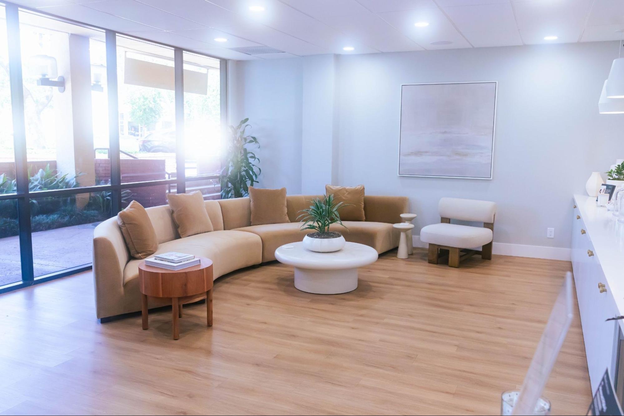 The waiting room of a self-care business.