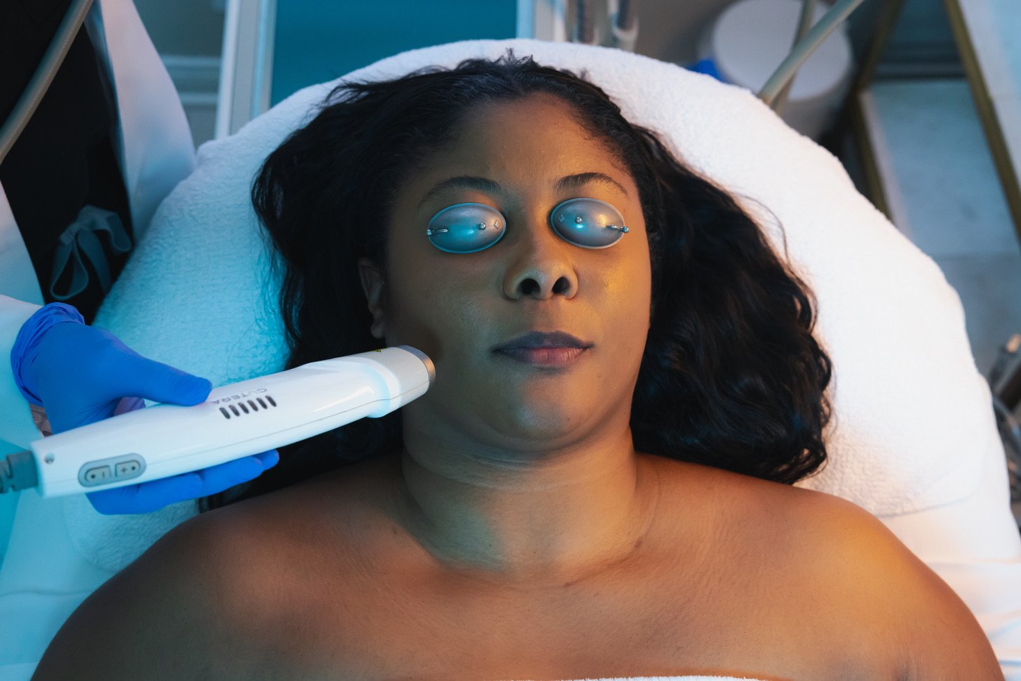 A woman receives treatment at a medspa.